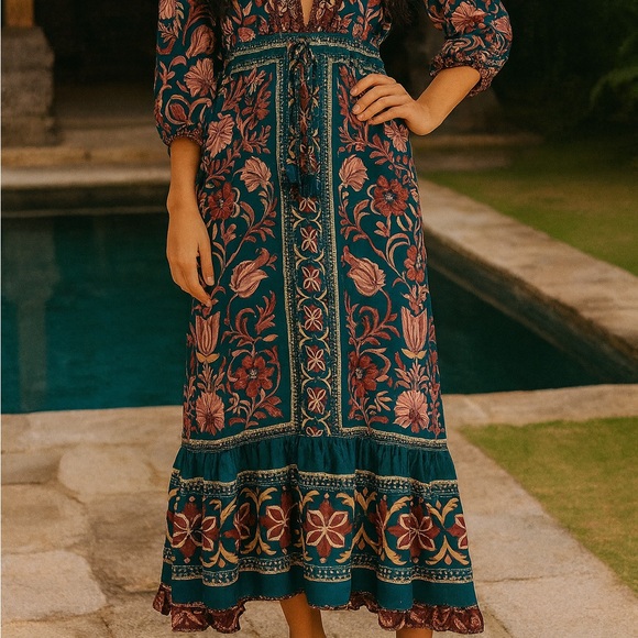 Farm Rio Teal Seashell maxi dress NWT - Picture 3 of 11